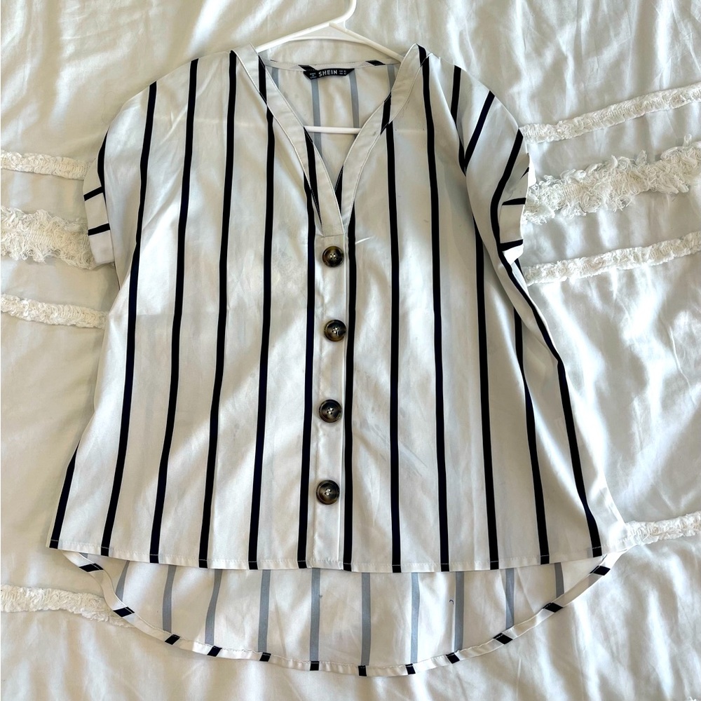 Black & White Striped Shirt with Buttons